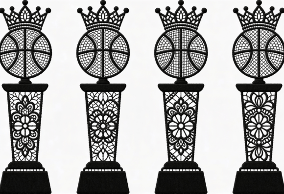 Basketball Trophy Crown Lace Embroidery