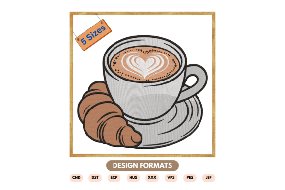 Coffee Croissant Embroidery Design: A Cozy Branding Essential
