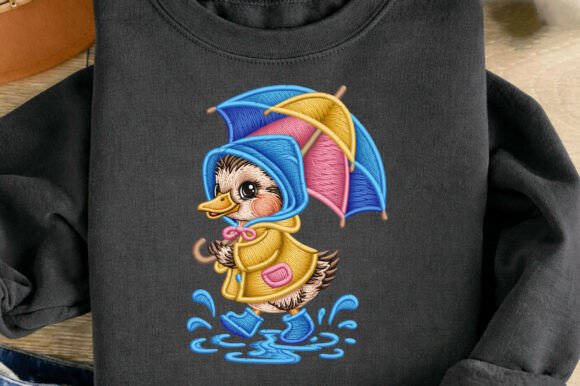 Cute Duck Umbrella Embroidery for Small Shop Success