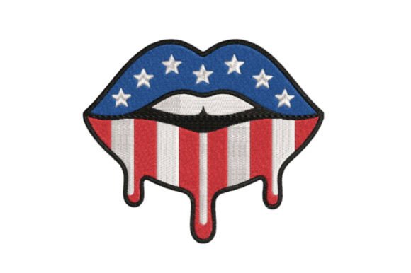 Dripping USA Flag Lips Embroidery Design