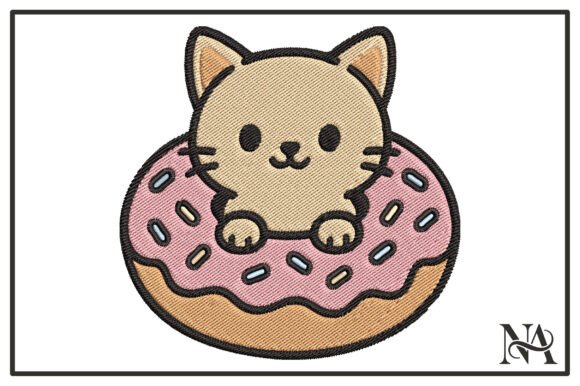 Kawaii Cat Donut Embroidery Design