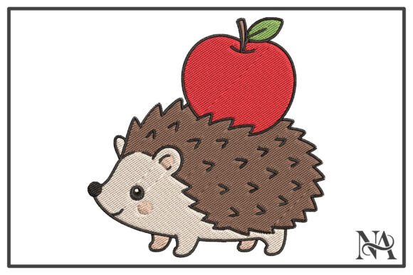 Kawaii Hedgehog Apple Embroidery Design