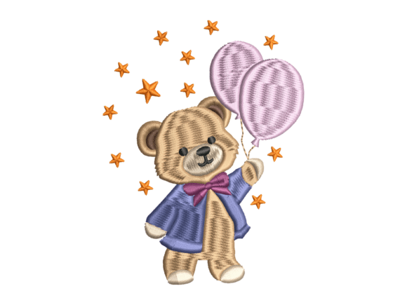 Purple Balloon Bear Embroidery