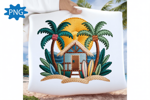 Tropical Beach Hut Embroidery Design